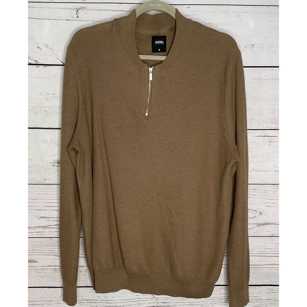 Burton Menswear London Men’s XL Extra Large Quarter Zip Beige Sweater Pullover‎